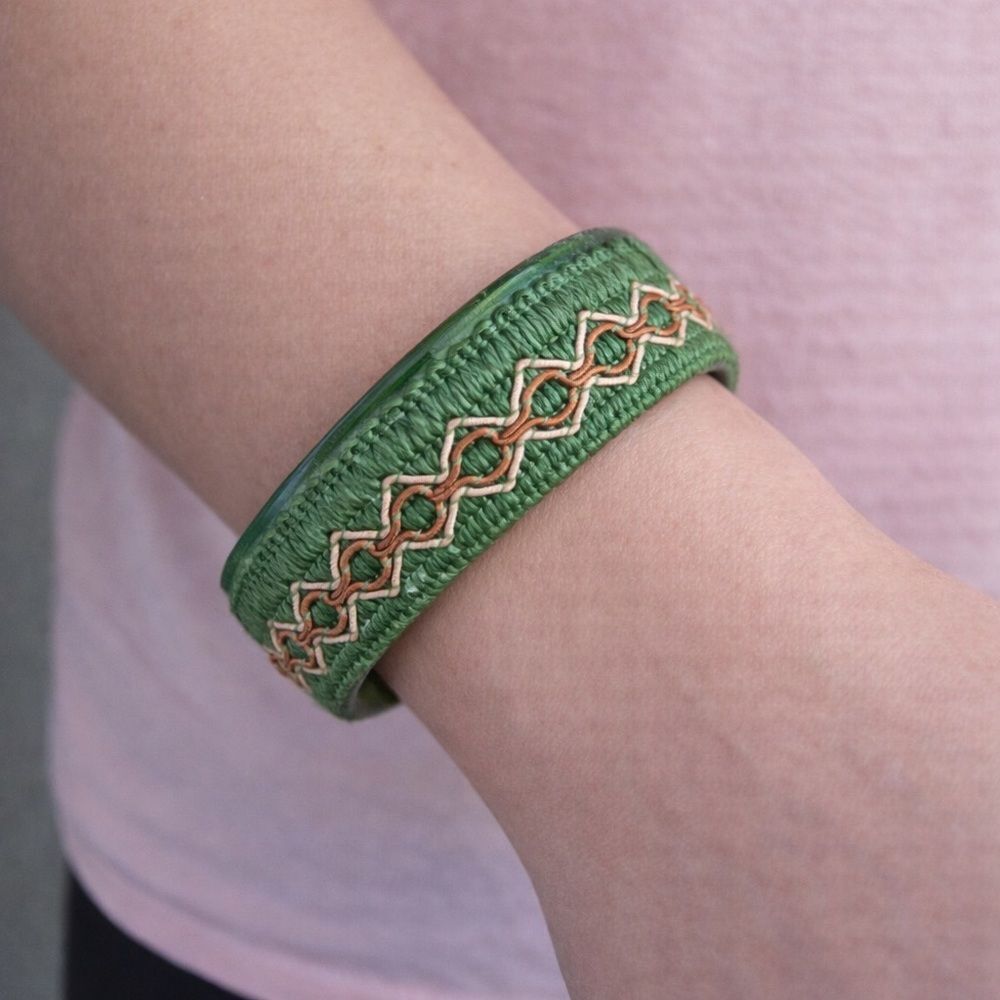 Elegant Green Bracelet with Tan Detailing